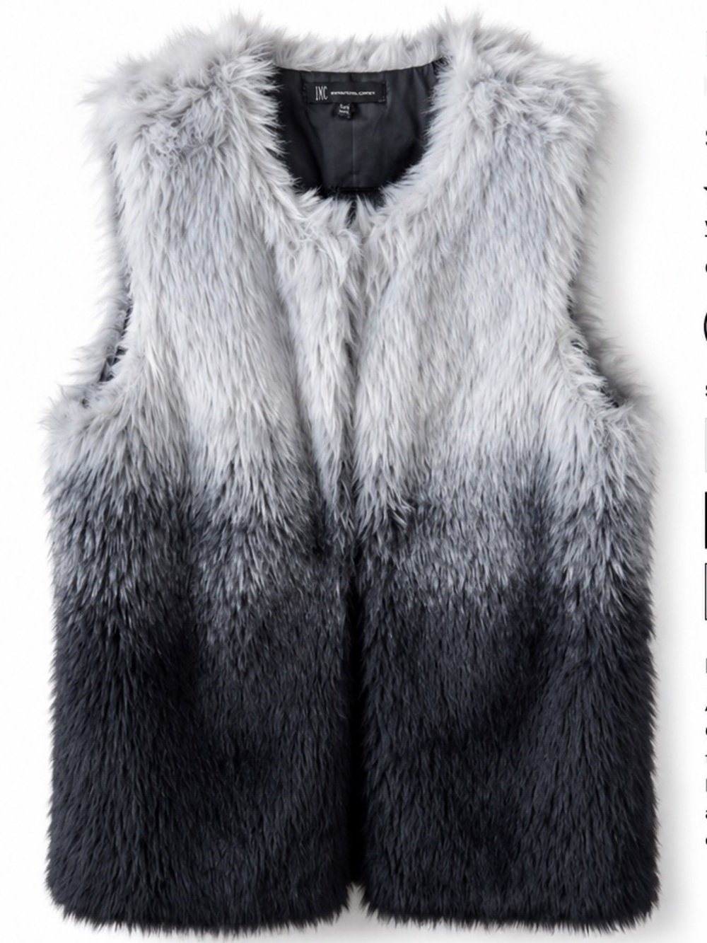 INC International Concepts Grey Ombre Faux Fur Vest - Sleeveless Open Front
